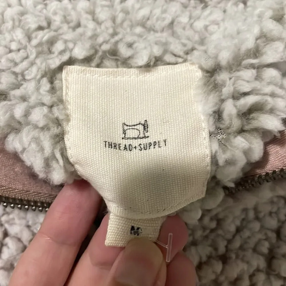 Thread & Supply Quarter Zip Sherpa Pullover Jacket Top Blush Petal Pink size M - Picture 4 of 6